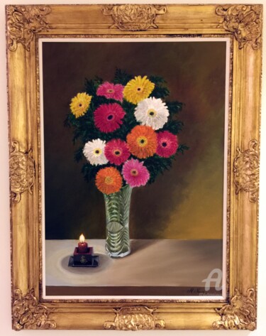 Malerei mit dem Titel "Gerberas" von Alexandre George, Original-Kunstwerk, Öl