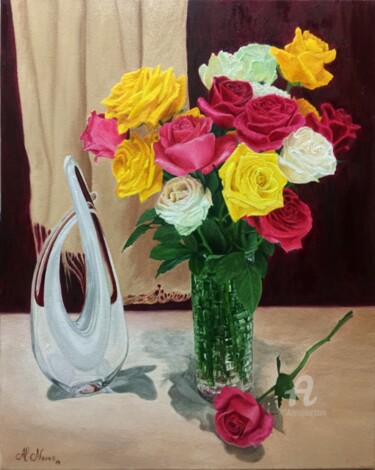 Painting titled "Roses" by Alexandre George, Original Artwork, Oil