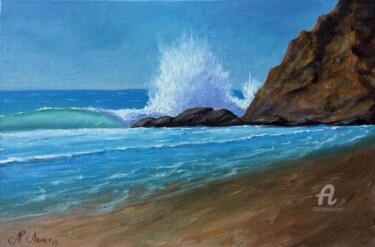 Painting titled "Wave breaking on th…" by Alexandre George, Original Artwork, Oil