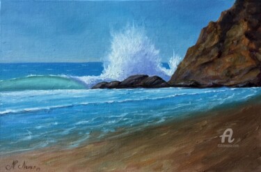 Pintura intitulada "Wave breaking on th…" por Alexandre George, Obras de arte originais, Óleo