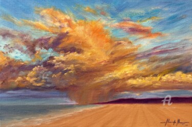 Painting titled "Majestic Clouds" by Alexandre George, Original Artwork, Oil Mounted on Cardboard