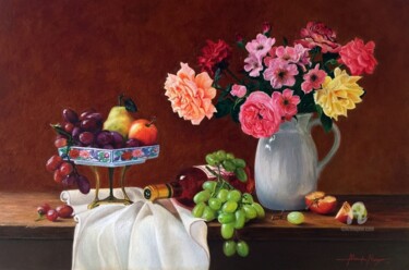 Картина под названием "Flowers, Fruits and…" - Alexandre George, Подлинное произведение искусства, Масло