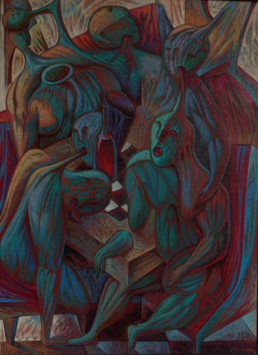 Painting titled "пир" by Evseev Igor Iurevich, Original Artwork, Oil Mounted on Wood Stretcher frame