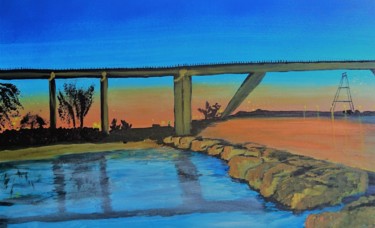 Painting titled "le pont du viaduc" by Agl, Original Artwork, Acrylic Mounted on Wood Stretcher frame