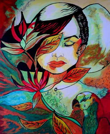 Peinture intitulée "caraibe fleur de pa…" par Agl, Œuvre d'art originale, Acrylique Monté sur Châssis en bois