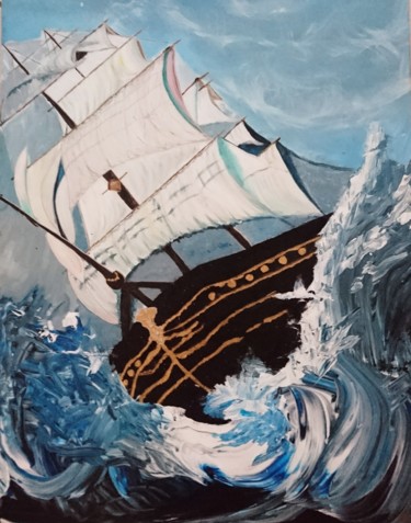 Schilderij getiteld "voilier dans la tem…" door Agl, Origineel Kunstwerk, Acryl