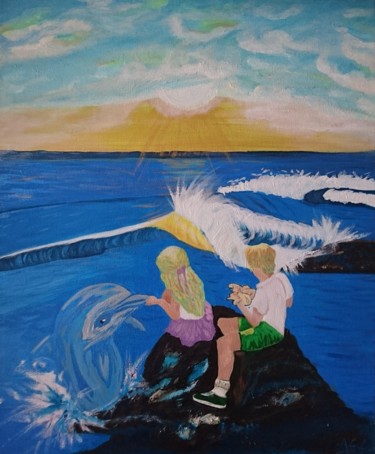 Painting titled "les jumeaux a la mer" by Agl, Original Artwork, Acrylic Mounted on Wood Stretcher frame