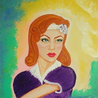 Painting titled "vintage femme rousse" by Agl, Original Artwork, Oil Mounted on Cardboard