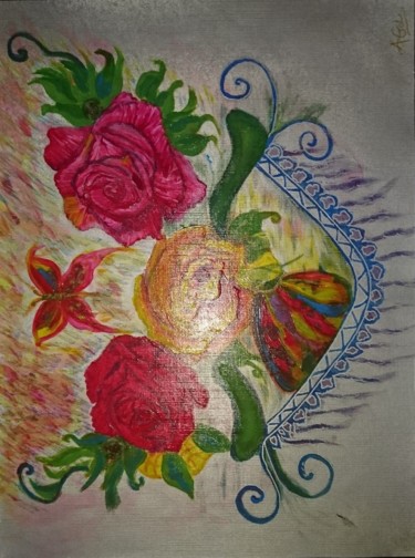 Painting titled "Rose rouge" by Agl, Original Artwork, Acrylic