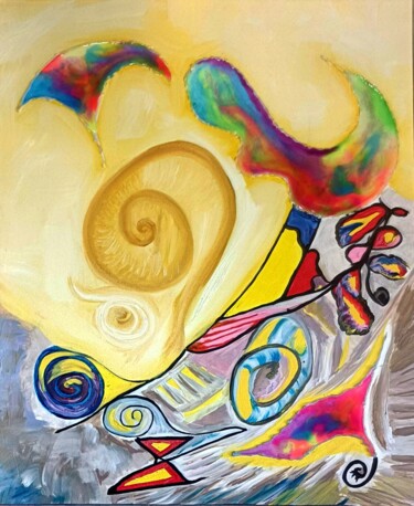 Картина под названием "Créativité" - Agl, Подлинное произведение искусства, Масло Установлен на Деревянная рама для носилок