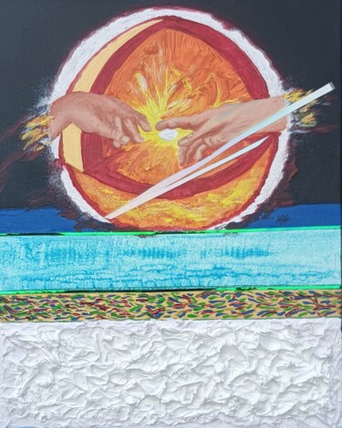 Painting titled "Soleil 2022" by Agl, Original Artwork, Acrylic Mounted on Wood Stretcher frame