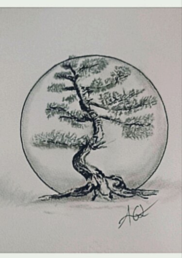 Drawing titled "L'arbre de vie" by Agl, Original Artwork, Charcoal