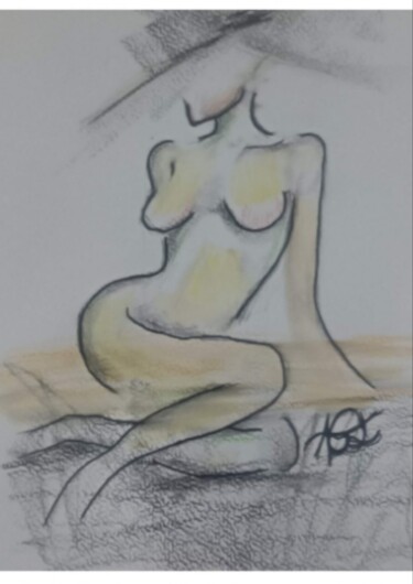 Tekening getiteld "Élégance nud" door Agl, Origineel Kunstwerk, Aquarel