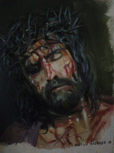 Malerei mit dem Titel "Jesus" von Agnelo Andrade, Original-Kunstwerk, Öl