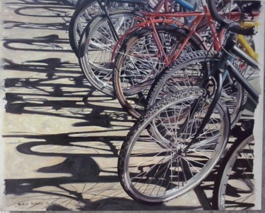 Painting titled "bicicletario" by Agnelo Andrade, Original Artwork, Oil
