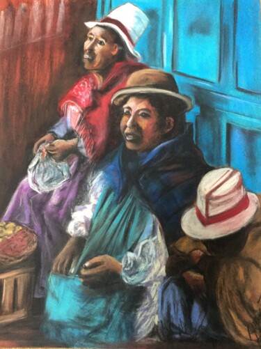 Drawing titled "Les peruviennes et…" by Agnes Belin, Original Artwork, Pastel