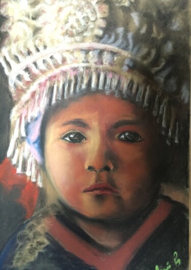 Drawing titled "Enfant en costume t…" by Agnes Belin, Original Artwork, Pastel