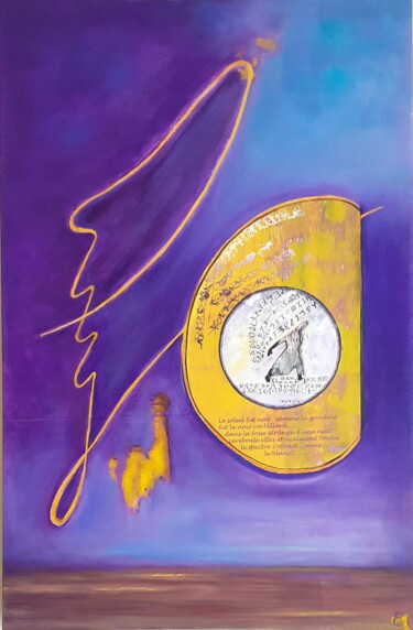 Schilderij getiteld "Les mots violets en…" door Agnès Bollé (AGNES), Origineel Kunstwerk, Collages