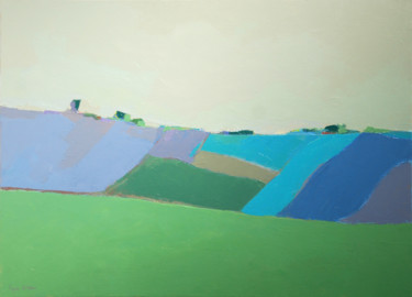 Pintura titulada "Paysage bleu" por Agnès Cellérier, Obra de arte original, Oleo Montado en Bastidor de camilla de madera