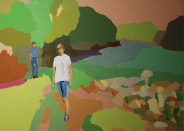 Malerei mit dem Titel "Promenade derrière…" von Agnès Cellérier, Original-Kunstwerk, Öl Auf Keilrahmen aus Holz montiert