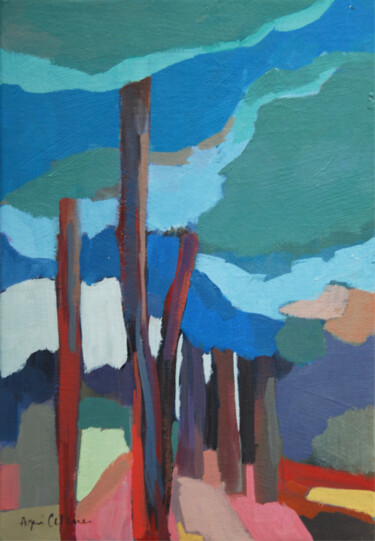 Peinture intitulée "Sous les pins" par Agnès Cellérier, Œuvre d'art originale, Huile Monté sur Châssis en bois