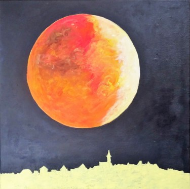 绘画 标题为“Lune” 由Agnès Constant, 原创艺术品, 丙烯 安装在木质担架架上