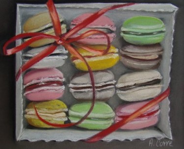 Peinture intitulée "Boîte de macarons d…" par Agnès Corre, Œuvre d'art originale