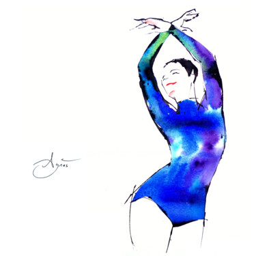 Malerei mit dem Titel "Buste bleu" von Agnès Grégis (Au pinceau dansant), Original-Kunstwerk, Aquarell