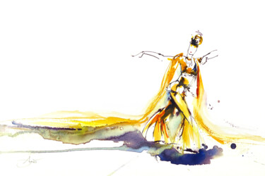 Pintura titulada "Apsara, danse khmère" por Agnès Grégis (Au pinceau dansant), Obra de arte original, Acuarela