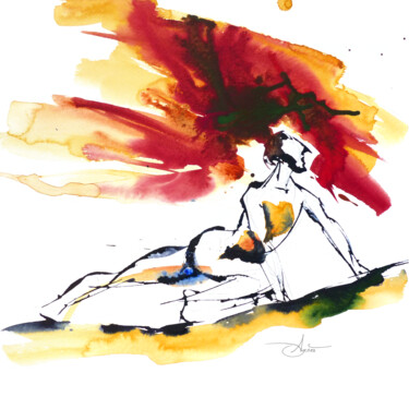 Malarstwo zatytułowany „Fauve” autorstwa Agnès Grégis (Au pinceau dansant), Oryginalna praca, Akwarela