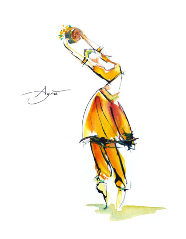 Картина под названием "La Bayadère N°2" - Agnès Grégis (Au pinceau dansant), Подлинное произведение искусства, Акварель