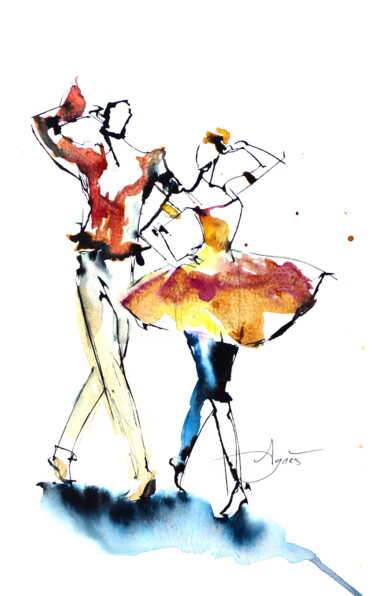 Peinture intitulée "Élégance automnale" par Agnès Grégis (Au pinceau dansant), Œuvre d'art originale, Aquarelle