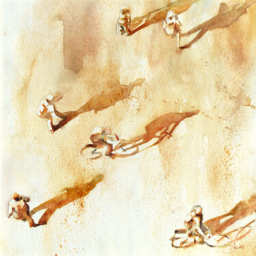 Pintura intitulada "Passants d'un soir" por Agnès Grégis (Au pinceau dansant), Obras de arte originais, Aquarela