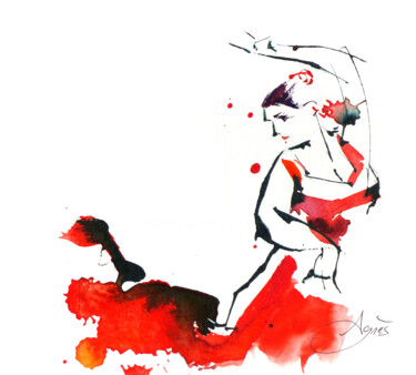 Schilderij getiteld "Duende" door Agnès Grégis (Au pinceau dansant), Origineel Kunstwerk, Aquarel