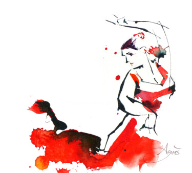 Painting titled "Duende" by Agnès Grégis (Au pinceau dansant), Original Artwork, Watercolor