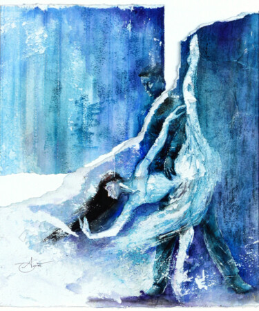 Картина под названием "Arabesque de neige" - Agnès Grégis (Au pinceau dansant), Подлинное произведение искусства, Акварель