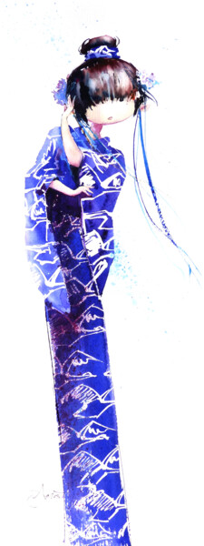 Peinture intitulée "Japonaise aux cygne…" par Agnès Grégis (Au pinceau dansant), Œuvre d'art originale, Aquarelle