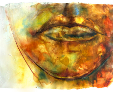 Peinture intitulée "Sur tes lèvres" par Agnès Grégis (Au pinceau dansant), Œuvre d'art originale, Aquarelle