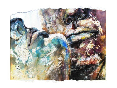 Peinture intitulée "Duo intime" par Agnès Grégis (Au pinceau dansant), Œuvre d'art originale, Aquarelle
