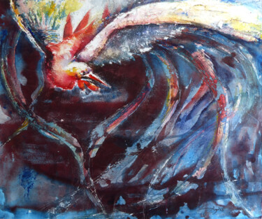 Peinture intitulée "Phénix, sur les ail…" par Agnès Grégis (Au pinceau dansant), Œuvre d'art originale, Aquarelle