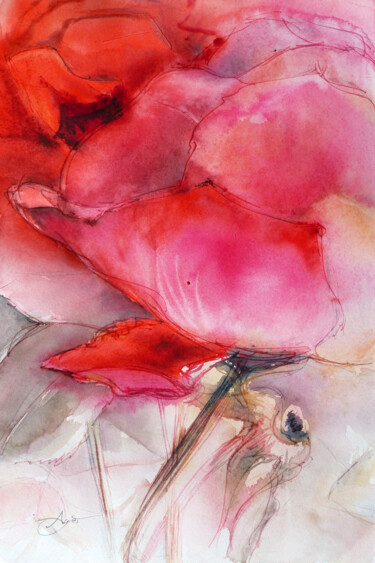 绘画 标题为“Froufrous de roses” 由Agnès Grégis (Au pinceau dansant), 原创艺术品, 水彩