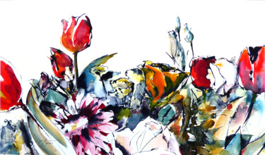 Malarstwo zatytułowany „Profusion florale” autorstwa Agnès Grégis (Au pinceau dansant), Oryginalna praca, Akwarela