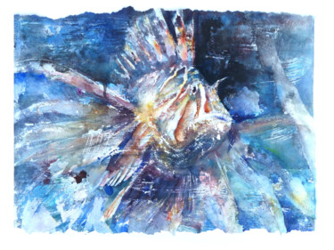 Peinture intitulée "Sa Majesté des Mers" par Agnès Grégis (Au pinceau dansant), Œuvre d'art originale, Aquarelle