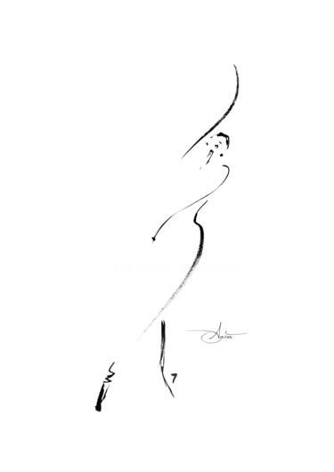 Tekening getiteld "Le corps qui chante" door Agnès Grégis (Au pinceau dansant), Origineel Kunstwerk, Inkt