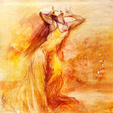 Pintura titulada "Vers la lumière" por Agnès Grégis (Au pinceau dansant), Obra de arte original, Acuarela