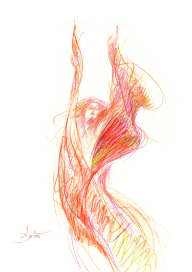 Desenho intitulada "Flamme orientale" por Agnès Grégis (Au pinceau dansant), Obras de arte originais, Lápis