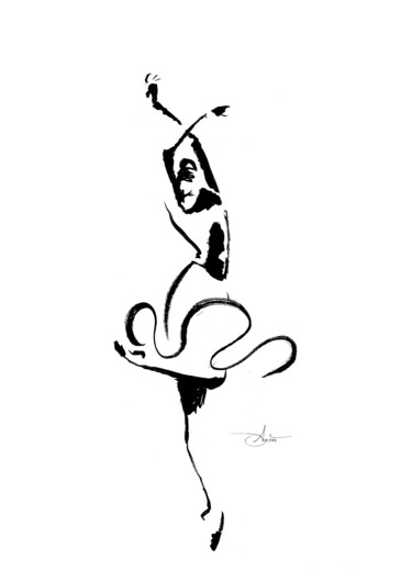 Disegno intitolato ""La danse qui flamb…" da Agnès Grégis (Au pinceau dansant), Opera d'arte originale, Inchiostro