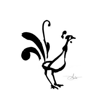 Dessin intitulée "Coq curieux" par Agnès Grégis (Au pinceau dansant), Œuvre d'art originale, Encre