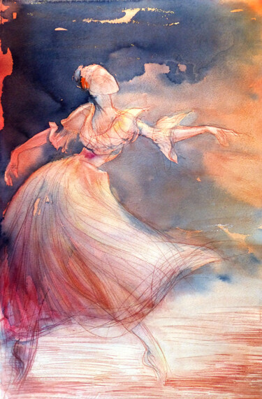 Ζωγραφική με τίτλο "Grâce" από Agnès Grégis (Au pinceau dansant), Αυθεντικά έργα τέχνης, Ακουαρέλα