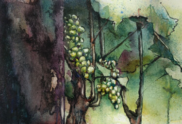 Pintura intitulada "Les Raisins" por Agnès Grégis (Au pinceau dansant), Obras de arte originais, Aquarela